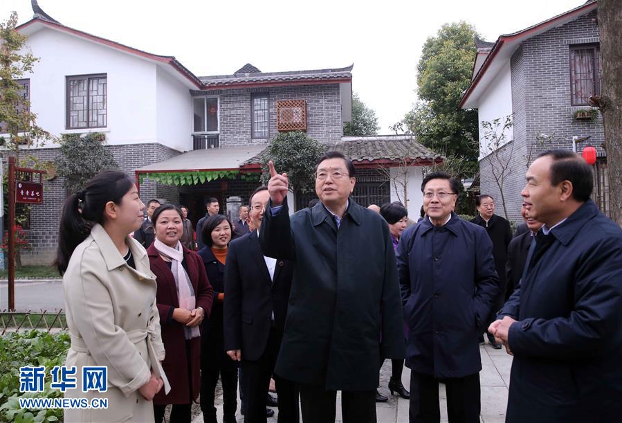 這是11月22日，張德江來到成都郫縣青杠樹村，了解村民委員會工作情況。 新華社記者 劉衛(wèi)兵 攝 