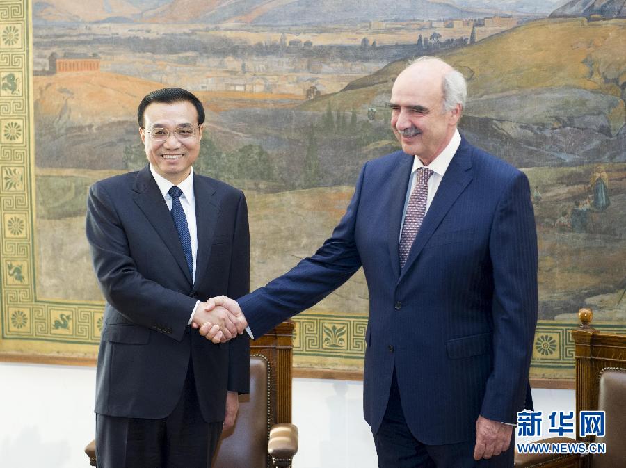 6月19日，國務(wù)院總理李克強(qiáng)在希臘議會大廈會見希臘議長米馬拉基斯。新華社記者 王曄 攝