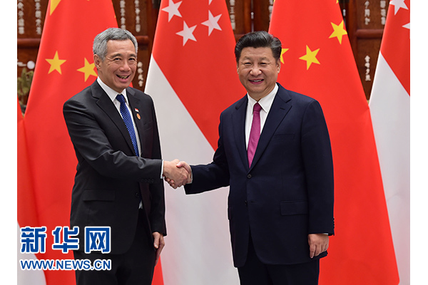 9月2日，國(guó)家主席習(xí)近平在杭州會(huì)見新加坡總理李顯龍。新華社記者張鐸攝