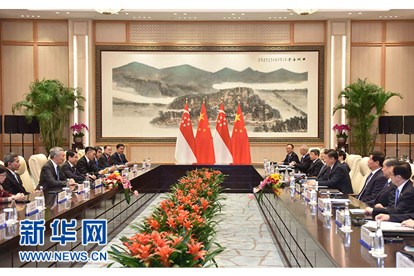 9月2日，國(guó)家主席習(xí)近平在杭州會(huì)見新加坡總理李顯龍。新華社記者張鐸攝